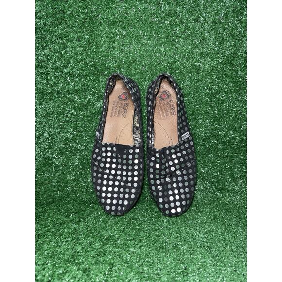 BOBS by Skechers Womens Black Silver Polka Dot Ballet Flats Slip On Shoes Size 9 - Picture 5 of 9